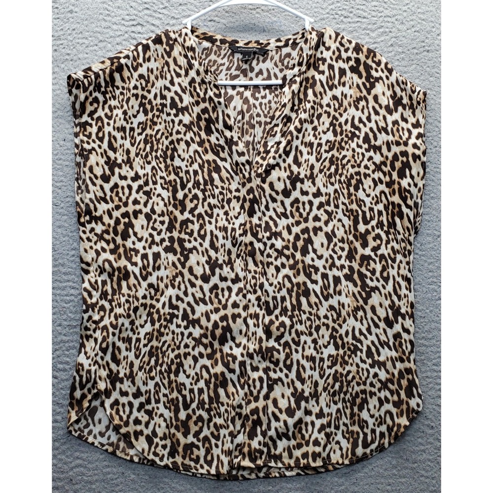 Banana Republic Blouse Top Womens S Multi Leopard Print Sleeveless Button Front